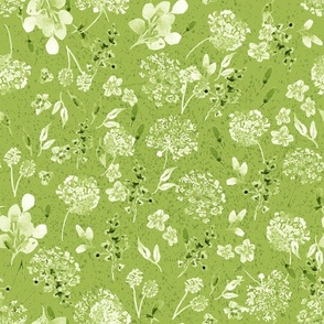 Mossy Green Flora in Lime, White and Green, Bright, Medium size, Spring Green