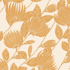 Garden Flowers in gold yellow color hand-drawn