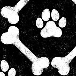 Dog Bones and Paw Prints - Black and White by Angel Gerardo - Jumbo Scale