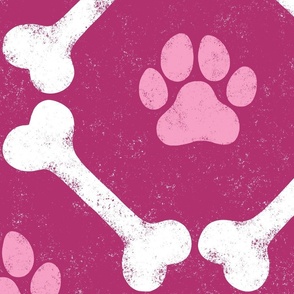 Dog Bones and Paw Prints - Berry Dark Pink by Angel Gerardo - Jumbo Scale