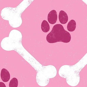 Dog Bones and Paw Prints - Berry Light Pink by Angel Gerardo - Jumbo Scale