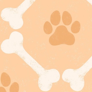 Dog Bones and Paw Prints - Boho Peachy Orange by Angel Gerardo - Jumbo Scale