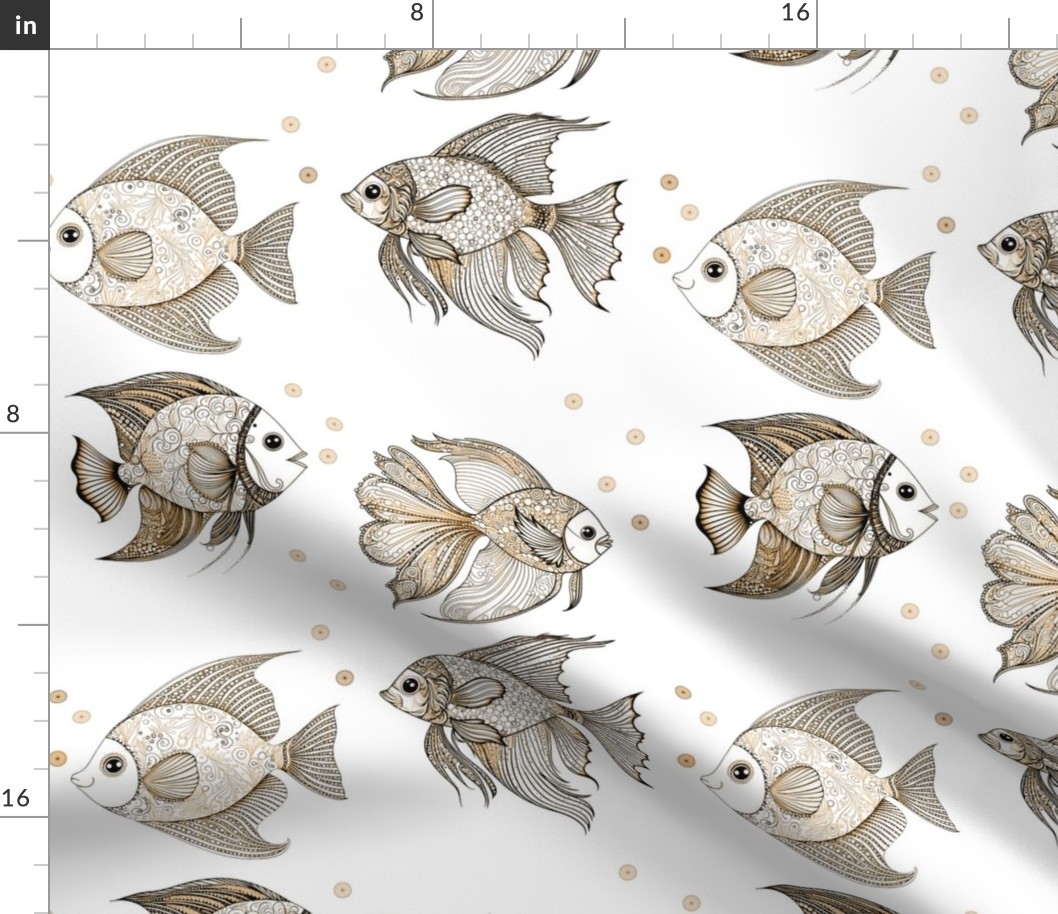 Fancy Fish in gold-tone, black and white