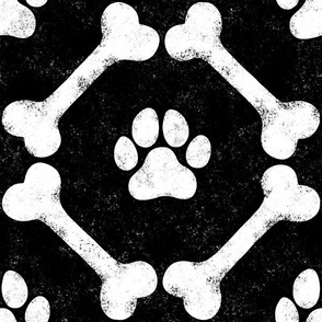 Dog Bones and Paw Prints - Black and White by Angel Gerardo - Large Scale