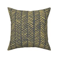 Boho African Mudcloth Tribal Arrows, Mustard Yellow on Dark Grey (Medium Scale)