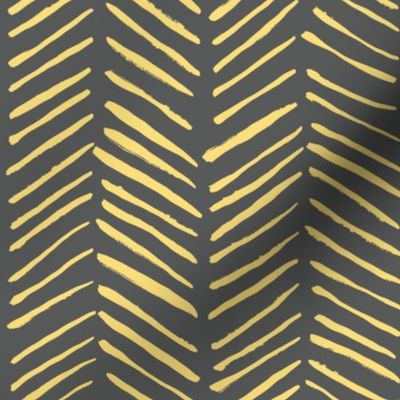 Boho African Mudcloth Tribal Arrows, Mustard Yellow on Dark Grey (Medium Scale)