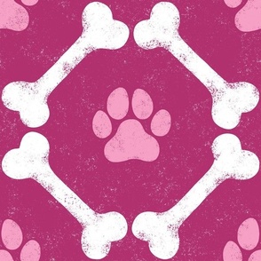 Dog Bones and Paw Prints - Berry Dark Pink by Angel Gerardo - Large Scale