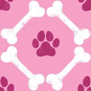 Dog Bones and Paw Prints - Berry Light Pink by Angel Gerardo - Large Scale