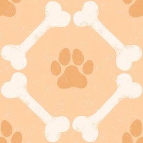 Dog Bones and Paw Prints - Boho Peachy Orange by Angel Gerardo - Large Scale