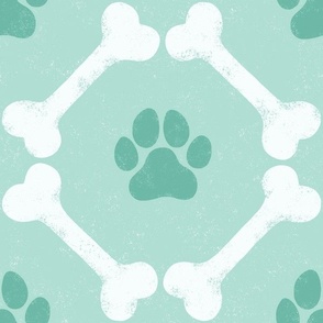 Dog Bones and Paw Prints - Verdigris Mint Green by Angel Gerardo - Large Scale