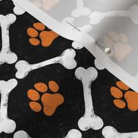 Dog Bones and Paw Prints - Halloween Orange on Black by Angel Gerardo - Small Scale