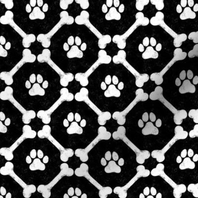 Dog Bones and Paw Prints - Black and White by Angel Gerardo - Small Scale