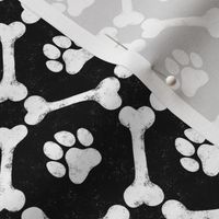 Dog Bones and Paw Prints - Black and White by Angel Gerardo - Small Scale