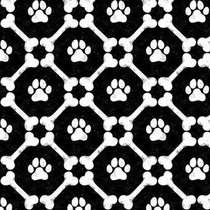 Dog Bones and Paw Prints - Black and White by Angel Gerardo - Small Scale