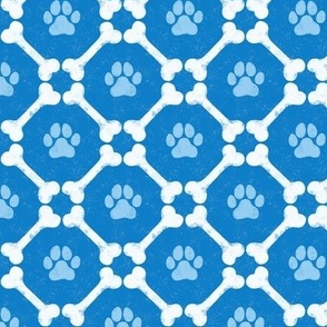 Dog Bones and Paw Prints - Bluebell Cornflower Blue by Angel Gerardo - Small Scale