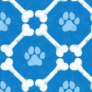 Dog Bones and Paw Prints - Bluebell Cornflower Blue by Angel Gerardo