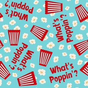 Large Scale What's Poppin? Movie Night Popcorn on Pool Blue
