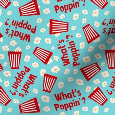 Medium Scale What's Poppin? Movie Night Popcorn on Pool Blue