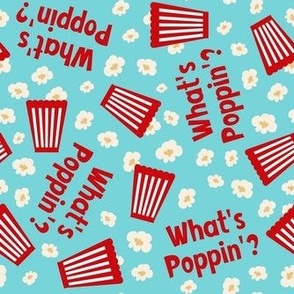 Medium Scale What's Poppin? Movie Night Popcorn on Pool Blue