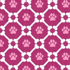 Dog Bones and Paw Prints - Berry Dark Pink by Angel Gerardo - Small Scale