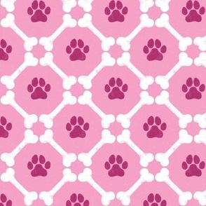 Dog Bones and Paw Prints - Berry Light Pink by Angel Gerardo - Small Scale