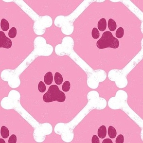 Dog Bones and Paw Prints - Berry Light Pink by Angel Gerardo