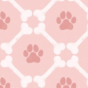 Dog Bones and Paw Prints - Boho Blush Pink Rose Quartz by Angel Gerardo