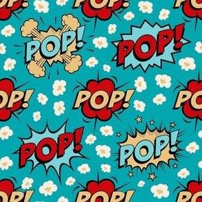 Medium Scale Pop! Comic Bubbles Movie Night Popcorn on Turquoise
