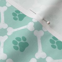 Dog Bones and Paw Prints - Verdigris Mint Green by Angel Gerardo - Small Scale