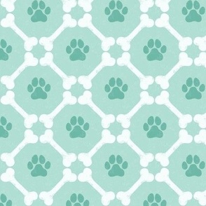 Dog Bones and Paw Prints - Verdigris Mint Green by Angel Gerardo - Small Scale