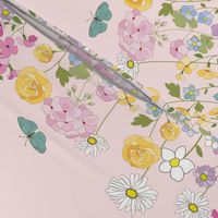 Border Print, Flower Garden and Butterflies over pink