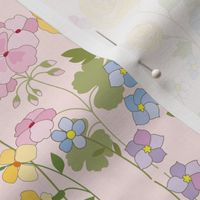 Border Print, Flower Garden and Butterflies over pink