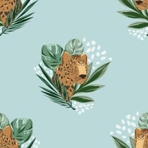Small Tropical Cheetah with Leaves (Blue)(6")