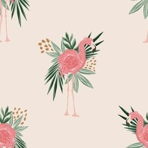 Small Tropical Flamingo with Leaves (Beige)(6")