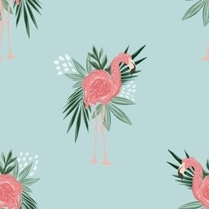Small Tropical Flamingo with Leaves (Blue)(6")