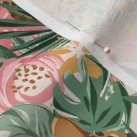 Large Tropical Cheetah and Flamingo Floral (10.5" Fabric/12" Wallpaper)