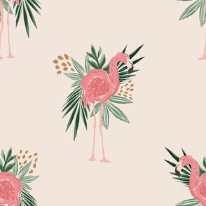 Large Tropical Flamingo with Leaves (Beige)(10.5" Fabric/12" Wallpaper)