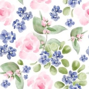 Small Rose and African Violet Floral (6"Fabric / 4"Wallpaper)