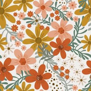 Retro floral (24" Fabric / 12" Wallpaper)