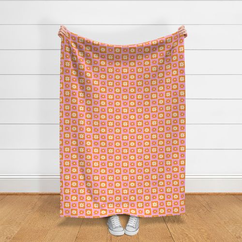 textured flower checkerboard pink & orange