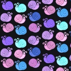 Silly snails blue, purple & pink on black 