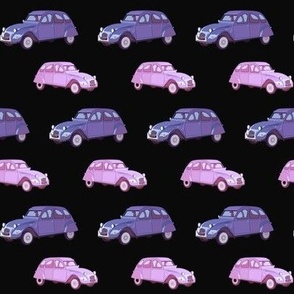 Pink & purple deux chevaux on black 