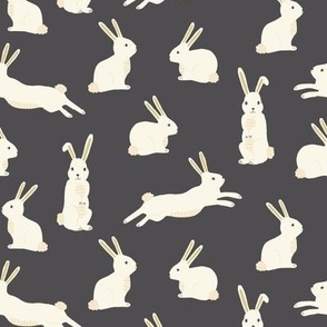 Cute Easter Bunny Rabbits on Gray Charcoal