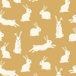 Cute Easter Bunny Rabbits on Honey Yellow