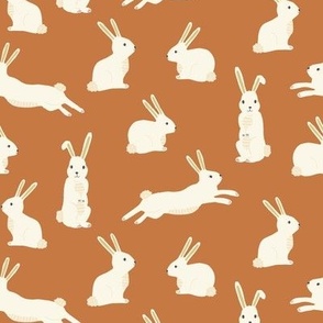 Cute Easter Bunny Rabbits on copper Peach