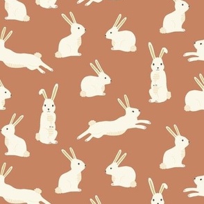 Cute Easter Bunny Rabbits on Terracotta