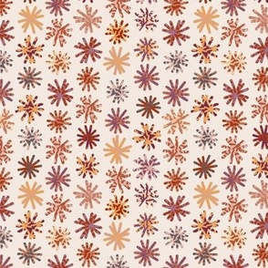 344 $ - Small mini scale daisies in burgundy red, golden mustard, gray and blush, stylized flowers with textures, bold pattern for kids apparel, cute pjs. pet accessories, sunroom decor, quilting, pouch making, hair bows and more