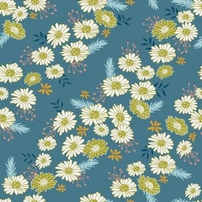 Small // Daisy Fields: Wildflowers, Leaves, Vines - Storm Blue