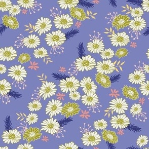 Small // Daisy Fields: Wildflowers, Leaves, Vines - Deep Periwinkle Purple