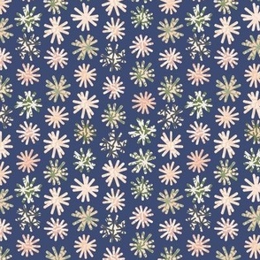 344 - Small mini scale daisies in navy blue, olive green, gray and blush, stylized flowers with textures, bold pattern for kids apparel, cute pjs. pet accessories, sunroom decor, quilting, pouch making, hair bows and more